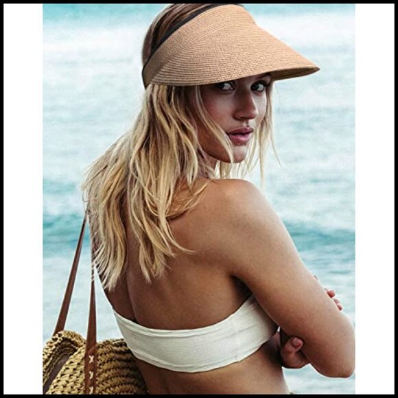 Straw Sun Visor Hat Packable Travel Beach UPF 80+ Adjustable Ponytail Friendly main image 4